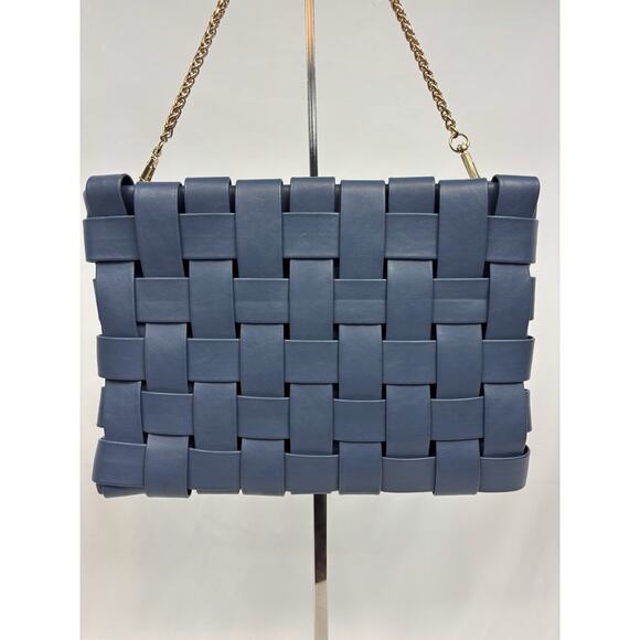 Anthropologie Handbags - Remi / Reid Anthropologie Lindy Woven Clutch Shoulder Bag Blue Vegan Leather Gol
